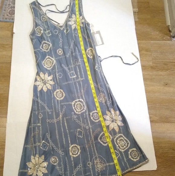 GOLD HAWK embellished blue silk dress NWOT, S - Picture 4 of 13
